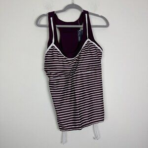 Summer Mae Woman’s Purple Maroon Striped Layered Tankini Top Size XXL